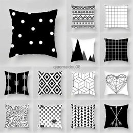 Pillow Case Nordic minimalist geometric black and white polyester cushion cover for home living room sofa car decoration case 45x45cm HKD230817