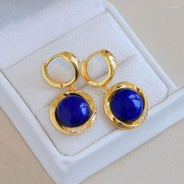Dangle Earrings Ancient Gold Craftsinlaid Ideas Retro Glossy Light Luxury Lapis Lazuli Blue For Women High-end Drop Earings Jewelry