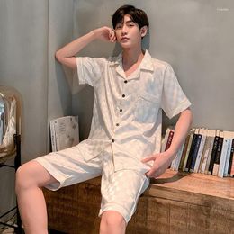 Men's Sleepwear Silk Pyjama Sets For Men 2023 Summer Short Sleeve V-neck Satin Korean Casual Suit Male Loose Cartoon 2pcs Home Clothes
