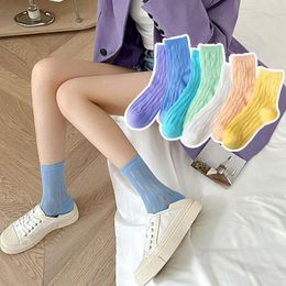 Women Socks 1 Pairs Summer For Candy Colour Thin Ice Silk Casual Hollow Out Breathable Fresh Cotton Middle Tube