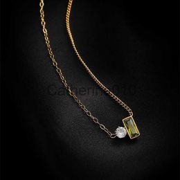 Pendant Necklaces Stainless steel plated olive green geometric zircon pendant necklace feminine minimalist charm Korean fashion collar Jewellery J230817