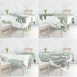 Table Cloth Nature Plants Leaves Birds White Flax Linen Tablecloth Dustproof Cover Heat Resistant For Kitchen Dining Room Multiple Sizes