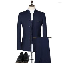 Men's Suits Men Suit Coat Vest Pants Fashion Chinese Retro Style Wedding Groom Stand Collar Classic Blazers Jacket Trousers