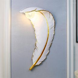 Wall Lamp Nordic Resin Feather Lamps Bedroom Bedside Living Room Stair Children's Decoration Crystal Ball Sconces Lights