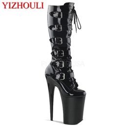 Dress Shoes 20 cm high heel boots sexy buckle black paint platform club fashion women 230816