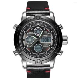 Wristwatches Original AMST Watch Men Digital Quartz Analogue Display Dual Time Sport Military Watches Male Army Wrist Clock