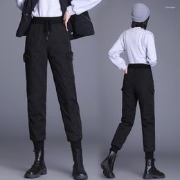 Women's Jeans 2023 Down Pants Outer Wear Winter Fashion High Waist Loose Thin White Thick Warm Stretch Cotton