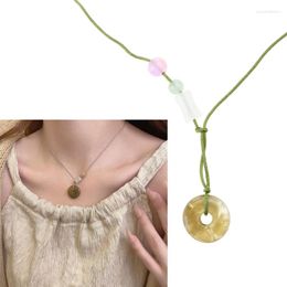 Pendant Necklaces Peace Buckle Necklace Vintage Waxed Rope Beaded Clavicle Chain Sweater Jewelry