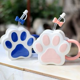 The latest 14.2oz cat paw coffee mug straws with a lid with a cover, many style choices, support customization of any logo