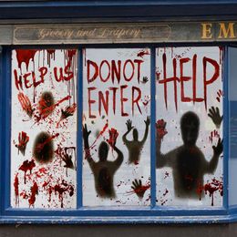 Other Event Party Supplies Halloween Window Door Decoration Clings Posters with Scary Bloody Handprints for Haunted House Decor 230816