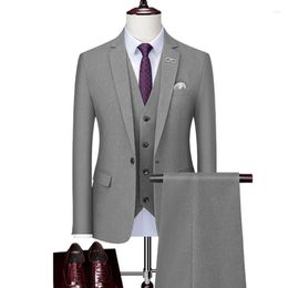 Men's Suits 2023 Fashion Casual Boutique Solid Color 3 Pcs Coat Pants Vest Set / Male Business Wedding Groom Woolen Blazers