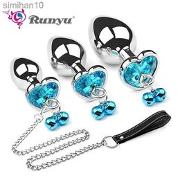 Anal Toys Runyu Metal Bells Anal Plug Couple Adule Toy Stainless Steel Heart-Shaped Base Gay Men and Women'S Adults Masturbating HKD230816