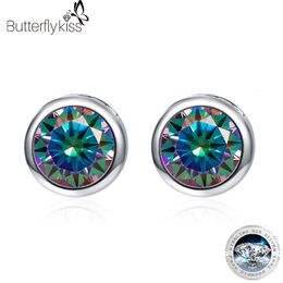 Charm Butterflykiss Real 925 Sterling Silver 05CT 10CT VVS1 Pink Yellow Red Rainbow Ear Studs Earrings For Men Women Gift 230817