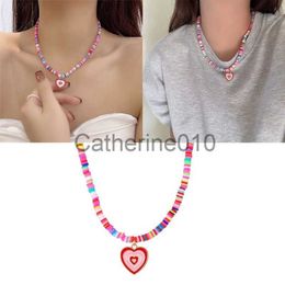 Pendant Necklaces Bohemian Soft Pottery Necklace Loves Heart Necklace Candy-Colored Beads Necklace T8DE J230817