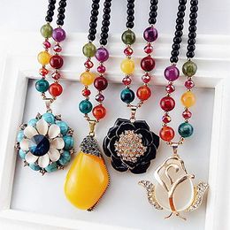 Pendant Necklaces Korean Sweater Chain Necklace Bodhi Vintage Clothes Ornaments Colorful Beads Ethnic Style Women Catholic
