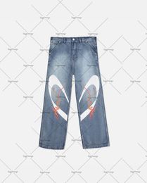 Men's Jeans European and American Street Overalls High Street Trend Printing Loose Wide-leg Pants Hip-hop All-match Oversized Jeans Men 230816