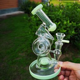 7 Inch Sidecar Recycler Glass Bongs with Slitted Donut Perc Hookahs Unique 14mm Female Joint Glass Water Pipe for Double Recycler Filtration and Smooth Hits With Bowl