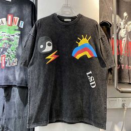 Men's T-Shirts High Quality Nice Washed Rainbow Fashion T Shirt Men Heavy Fabric Women T-shirt Summer Style Tops Oversized Graphic T Shirt