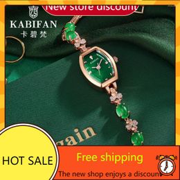 Wristwatches Explosive High-end Light Luxury Jewellery Green Emerald Chalcedony Women's Fashion Trend Quartz Watch Bracelet