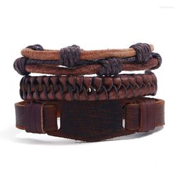 Bangle Fashion Luxury 3pcs/set Handmade Braided Wrap Leather Bracelets For Men Punk Style Vintage Charm Wristbands Bracelet Jewellery