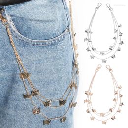 Keychains Gold Color Women Men Pants Chain Punk Butterfly Belt Waist Multi Layer Hook Trousers Keychain Jeans HipHop Jewelry