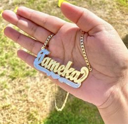 Chokers AurolaCo Custom Name Necklace with Crown Silver Colour Stainless Steel Under Heart 3D Nameplate for Women Gifts 230817