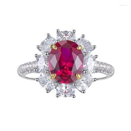 Cluster Rings SpringLady 925 Sterling Silver 2CT Oval Created Moissanit Ruby Gemstone Sunflower Ring For Women Gift Fine Jewellery