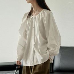 Women's Blouses 2023 Early Autumn French Advanced Sense Lazy Simple Lantern Sleeve Round Neck Shirt Loose Silhouette Casual Blouse LH269