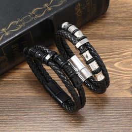 Charm Bracelets Vintage Double Layer Leather Bracelet For Men Alloy Magnet Buckle Handmade Multi-layer Jewelry