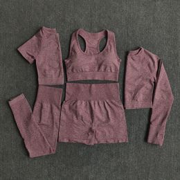 Yoga Outfits 2/3/5PCS Seamless Women Yoga Set Workout Sportswear Gym Clothing Fitness Long Sleeve Crop Top High Waist Leggings Sports Suits 230817