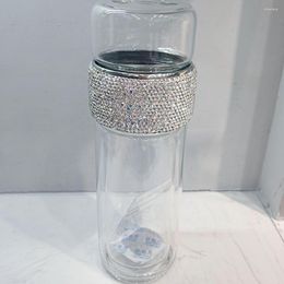 Weingläser Diamant Isoliert Tee Infuser Glasflaschen Kanister -Trennung Doppelwand Becher Tragbarer Büroweg Strasssteine ​​Wasser