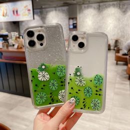 Frog Tadpole Quicksand Cases For Iphone 15 14 Plus 13 12 Pro MAX 11 XS XR X 8 7 6 Cartoon Cute Happy Lotus Leaf Hard PC TPU Liquid Bling Glitter Colorful Cell Phone Back Cover