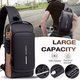 School Bags Multifunction Patent Leather Chest Bag Men Waterproof Crossbody Antitheft Travel Shoulder USB Charging Sport Sling Pack 230817