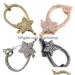 Clasps Hooks Riversr Cz Micro Pave Star Lobster Clasp White Pink Yellow Gun Black Copper Zircon Necklace Bracelet Connector Fastener Dhhlw