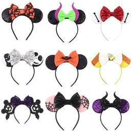 Hair Accessories 10Pcs/Lot Wholesale Halloween Mouse Ears Headband Kids Festival Party Cosplay Pumpkin Devil Bow Women Girls DIY Hair Accessories 230816