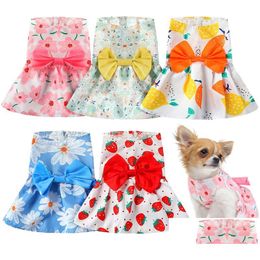 Dog Apparel Dresses Floral Puppy Skirt Pet Princess Bowknot Dress Cute Doggie Summer Outfits Pets Clothes For Small Dogs Yorkie Fema Dh1Bk