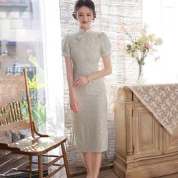 Ethnic Clothing Women Classic Short Sleeve Cheongsam Party Chinese Traditional Vintage Mandarin Collar Qipao Dress