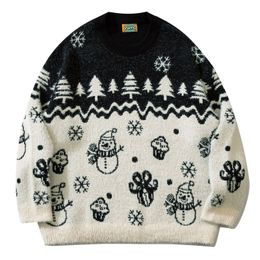 Men's Sweaters American Cartoon Christmas Knitted Vintage Crew Neck Colour Matching Pullovers Causal Loosed Fresh Couple Jumpers Winter 230816