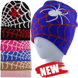 BeanieSkull Caps Y2K Gothic Spider Web Pattern Jacquard Knitted Warm Hat Winter Women Men Warm Soft Autumn Beanie Casual Skullies Unisex Caps 230816