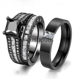 Band Rings Fashion Couple Rings Jewellery Men Stainless Steel Zircon Ring Women White/Black Zircon Rings Set Engagement Wedding Band Gift J230817
