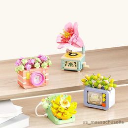 Blocks Creative and Interesting Vintage Camera Phone Flower Bonsai Desktop Decoration Building Blocks B Toys Gifts R230817