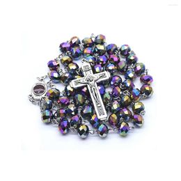 Pendant Necklaces Religious Crystal Rosary Beaded Necklace Virgin Mary Jesus Cross For Women Men Catholic Jewellery Gift 8 10mm