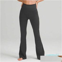 Yoga Outfit L-06 Women High Waist Flared Pants Wide Leg Sports Trousers Solid Colour Slim Hips Loose Dance Tights Ladies Gym Plus Size