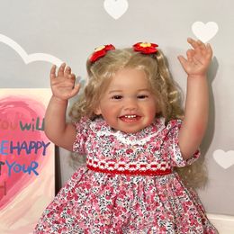 Dolls NPK 24inch Reborn Toddler Mila Happy Baby with Rooted Long Hair Lifelike 6month Size Collectible Art Doll 230816