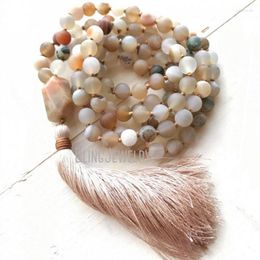 Pendant Necklaces MN21280 Joy Of Life Mala Beads Joyfulness Sunstone Druzy Agate Necklace 108 Bead Choose Your Tassel