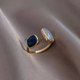 Band Rings 2021 French New Retro Square Blue Oil Dripping Ring Fashion Temperament Simple Opening Ring Women's Jewelry J230817