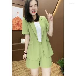 Women's Tracksuits Street Casual Shorts Suit Jacket Matching Sets For Women 2023 Summer Age Reducing Fashion 2 Piece Thin Shirt Korean Black