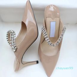 fashion Luxury Women Dress shoe sandal London High Heels slipper Crystal Strap Pumps Designer Lady PatentSandals Classic Ladies Wedding shoe