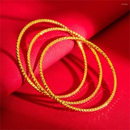 Bangle 3pcs /lot Women's Hand Bracelets Yellow Gold Plated 62mm Round Circle Cuff Bangles Wristband Pulsera Wedding Jewelry Party Gifts