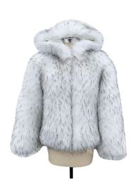 2023 Thick Warm Winter Jacket Women Fashion Faux Raccoon Silver Fox Fur Coat Hooded Fluffy Faux Fur Jacket Women Outwear